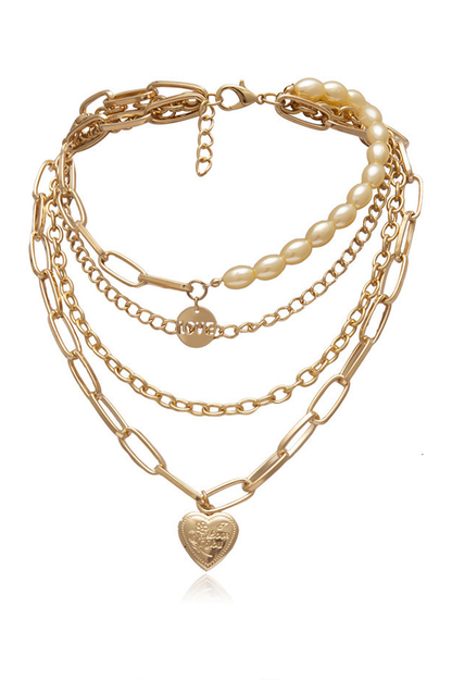 Layered Gothic Baroque Pearl Chunky Chain Necklace Gold