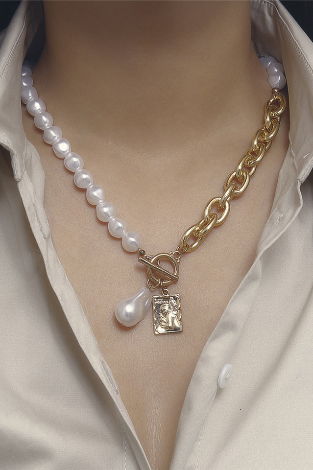 Baroque Pearl Angel Pendant Gothic Choker Necklace Gold