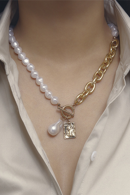 Baroque Pearl Angel Pendant Gothic Choker Necklace Gold