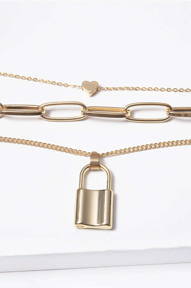 Lock Pendant Necklace With Link Chain