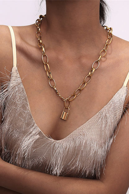 Lock Pendant Necklace With Link Chain