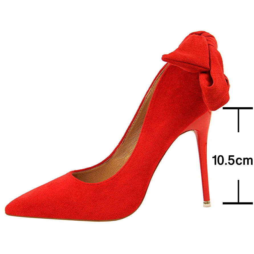 Bowknot Design Suede High Heels Stilettos For Women Sexy Party Shoes