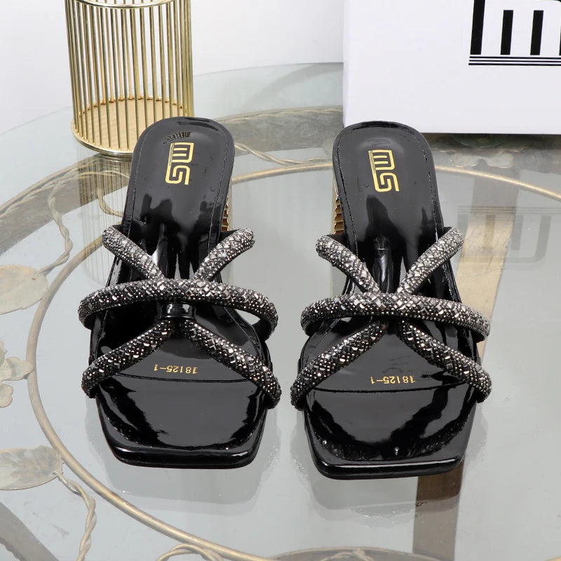 Rhinestone Sandals With Thick High Heels For Women’s Luxury Style In Autumn
