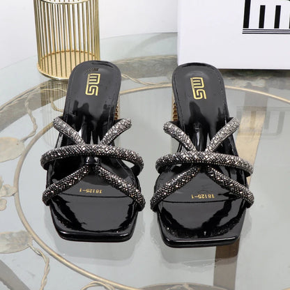 Rhinestone Sandals With Thick High Heels For Women’s Luxury Style In Autumn
