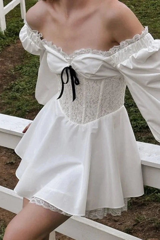 Off-Shoulder Long Sleeve A-Line Mini Dress