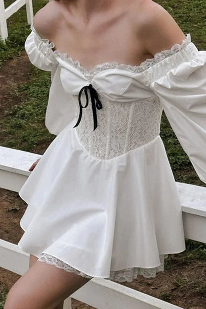 Off-Shoulder Long Sleeve A-Line Mini Dress