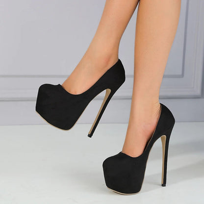 Black Round Toe Buckle Strap 17Cm Super High Heels -