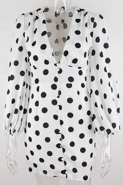Polka Dot Mini Dress With Lantern Sleeves