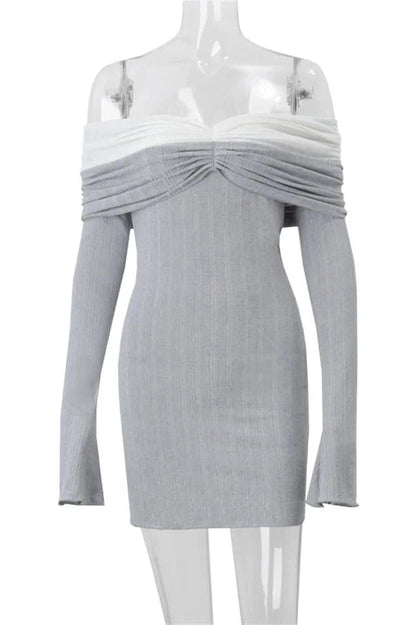 Off-Shoulder Long Sleeve Slim Fit Mini Dress
