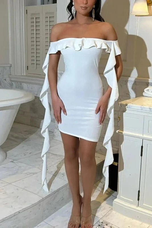 Off Shoulder Pleated Mini Dress