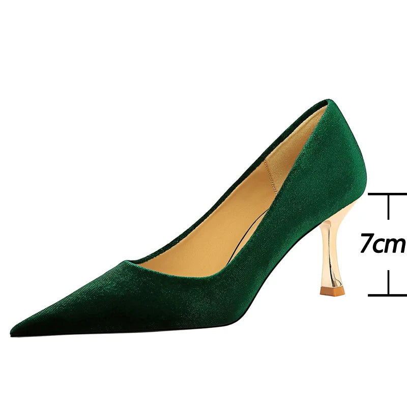 High Heels 7 Cm Suede Women Pumps With Metal Heel