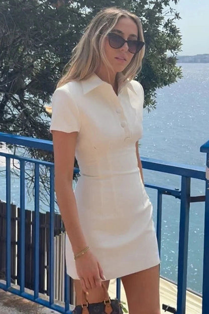 High Waist Short Sleeve Patchwork Mini Dress