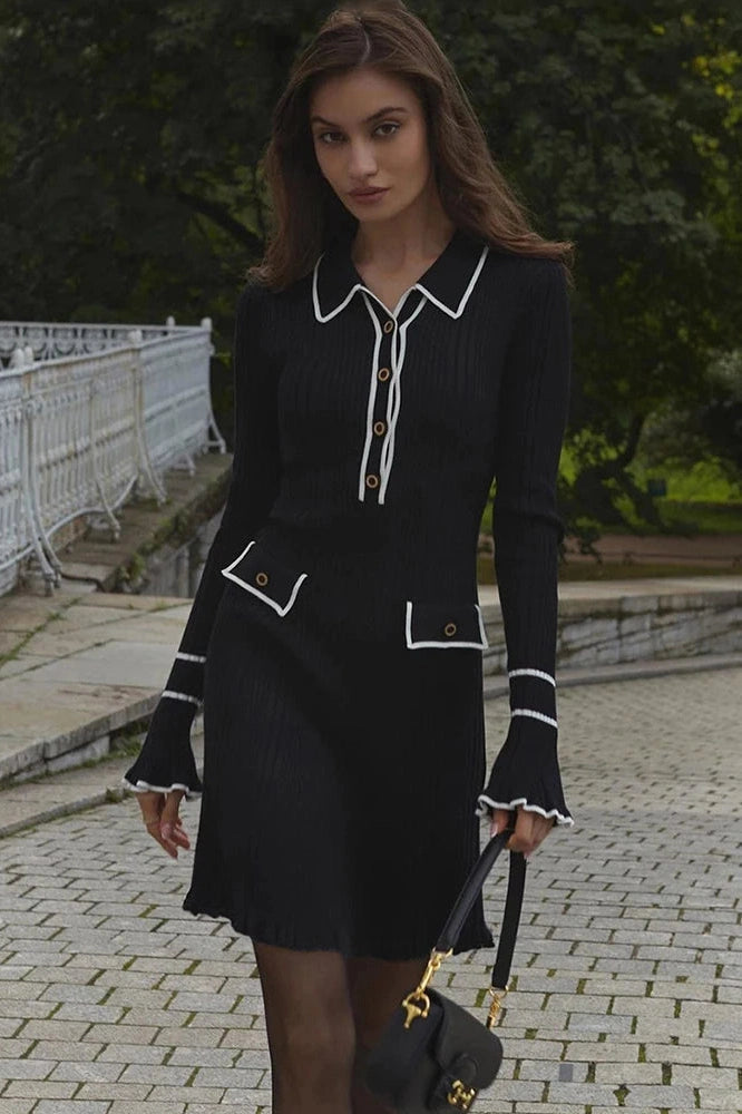Elegant Long Sleeve Mini Dress With High Waist