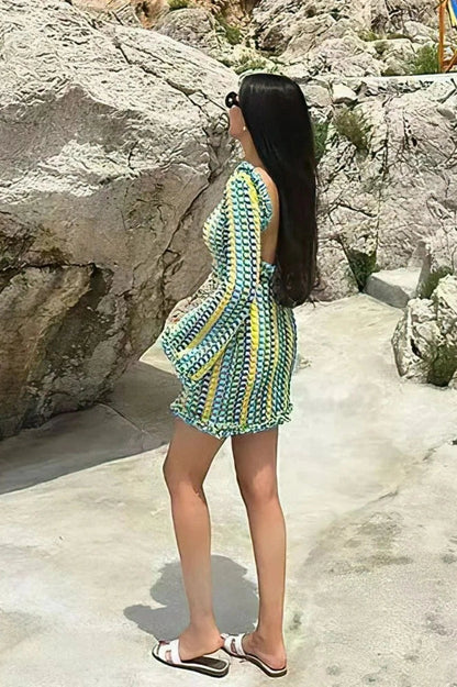Slim Fit Mini Dress With Long Sleejson Back