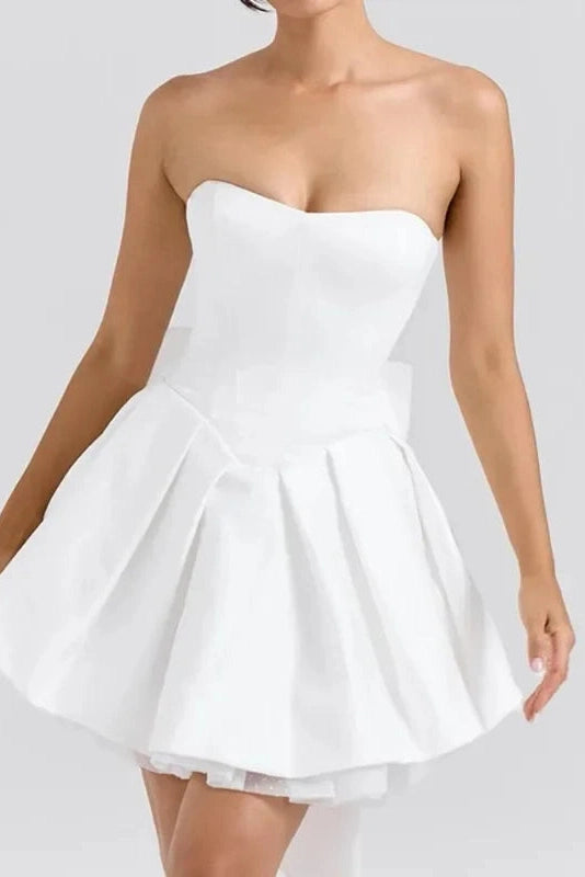 Slim Strapless Sleeveless Pleated Mini Dress
