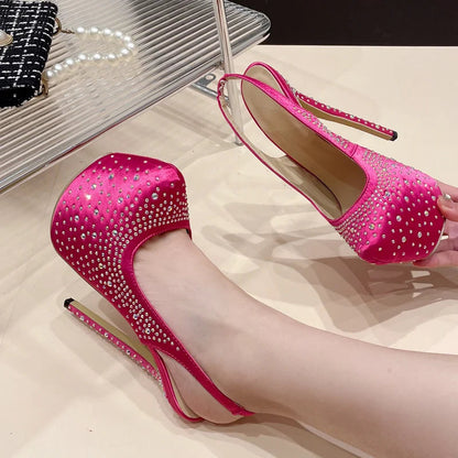 Rhinestone Silk Crystal Platform Pumps Stiletto Heels For Women