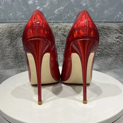 Dark Red Pointy Toe High Heel Wedding Bridal Shoes
