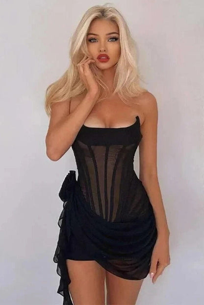 Off Shoulder Backless See Through Mini Dress