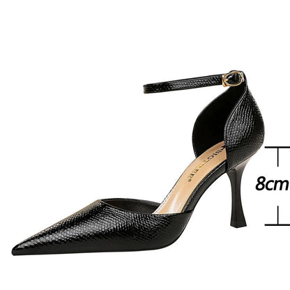 8 Cm Heels Women Pumps In Patent Leather With Snake Pattern Design And Kitten