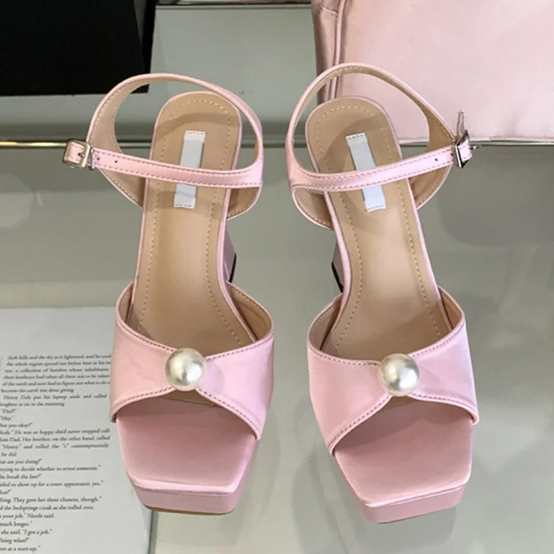 White Pink Chunky Platform Sandals For Women