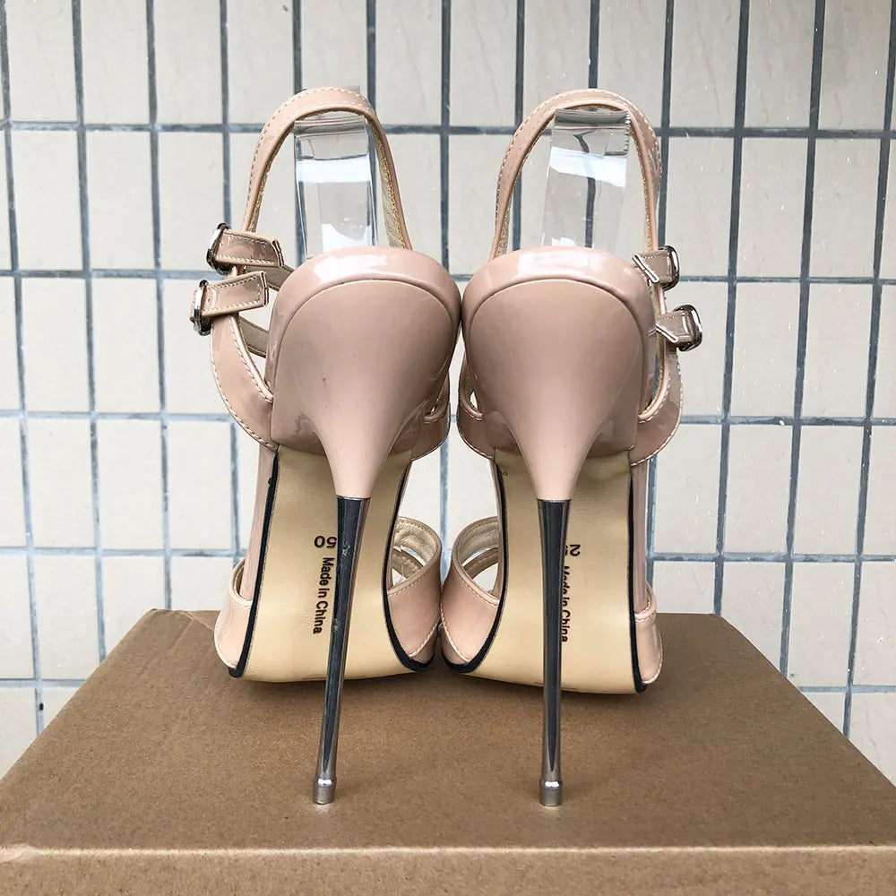 16Cm High Heel Nude Gladiator Sandals Pumps For Women