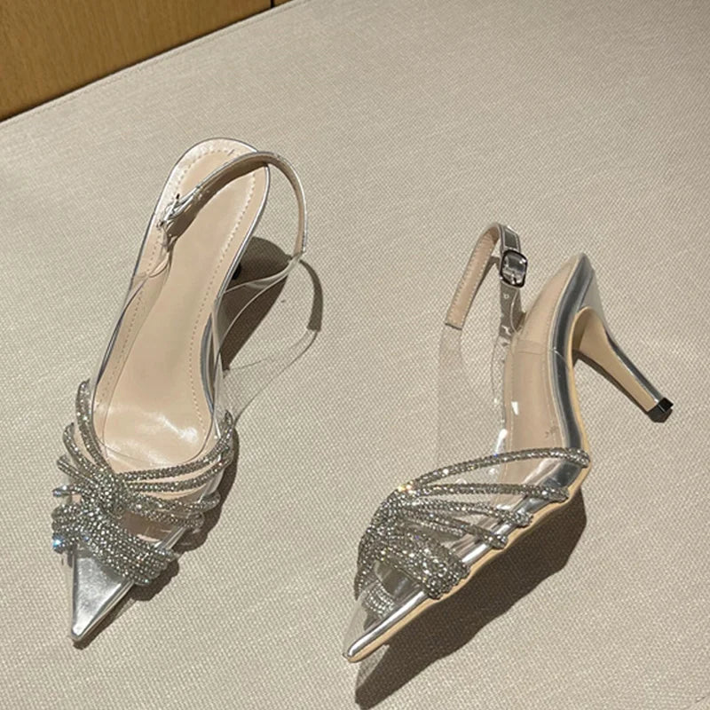 Glitter Rhinestone Pointed Toe Women Pumps And Slingback Sandals