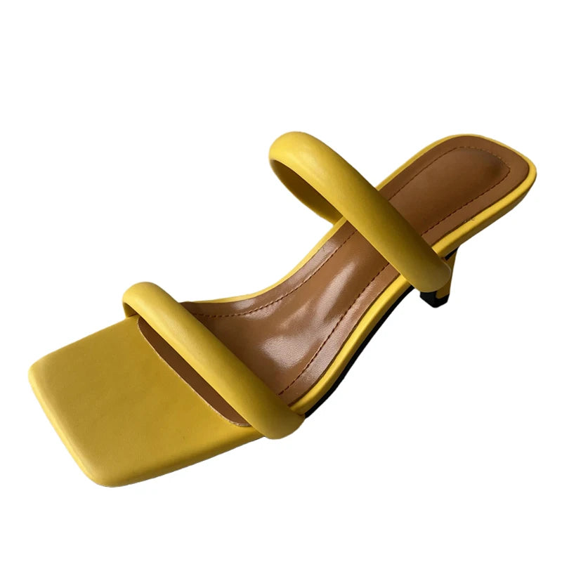 Yellow White Thin Heels Slippers Sandals For Women