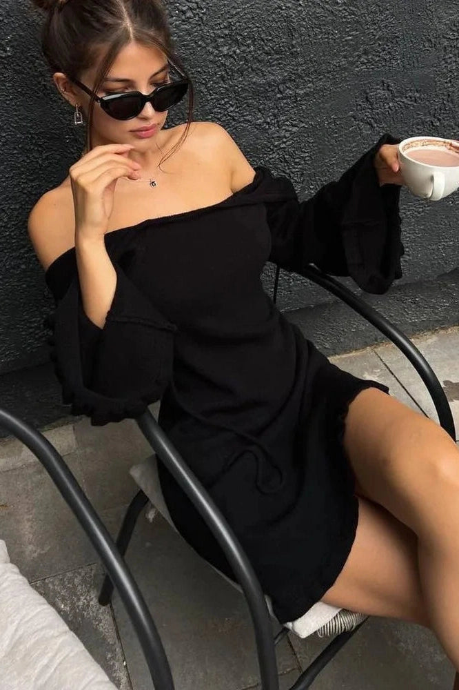 Lace-Up Long Sleeve Mini Dress With High Waist