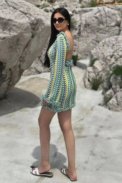 Slim Fit Mini Dress With Long Sleejson Back