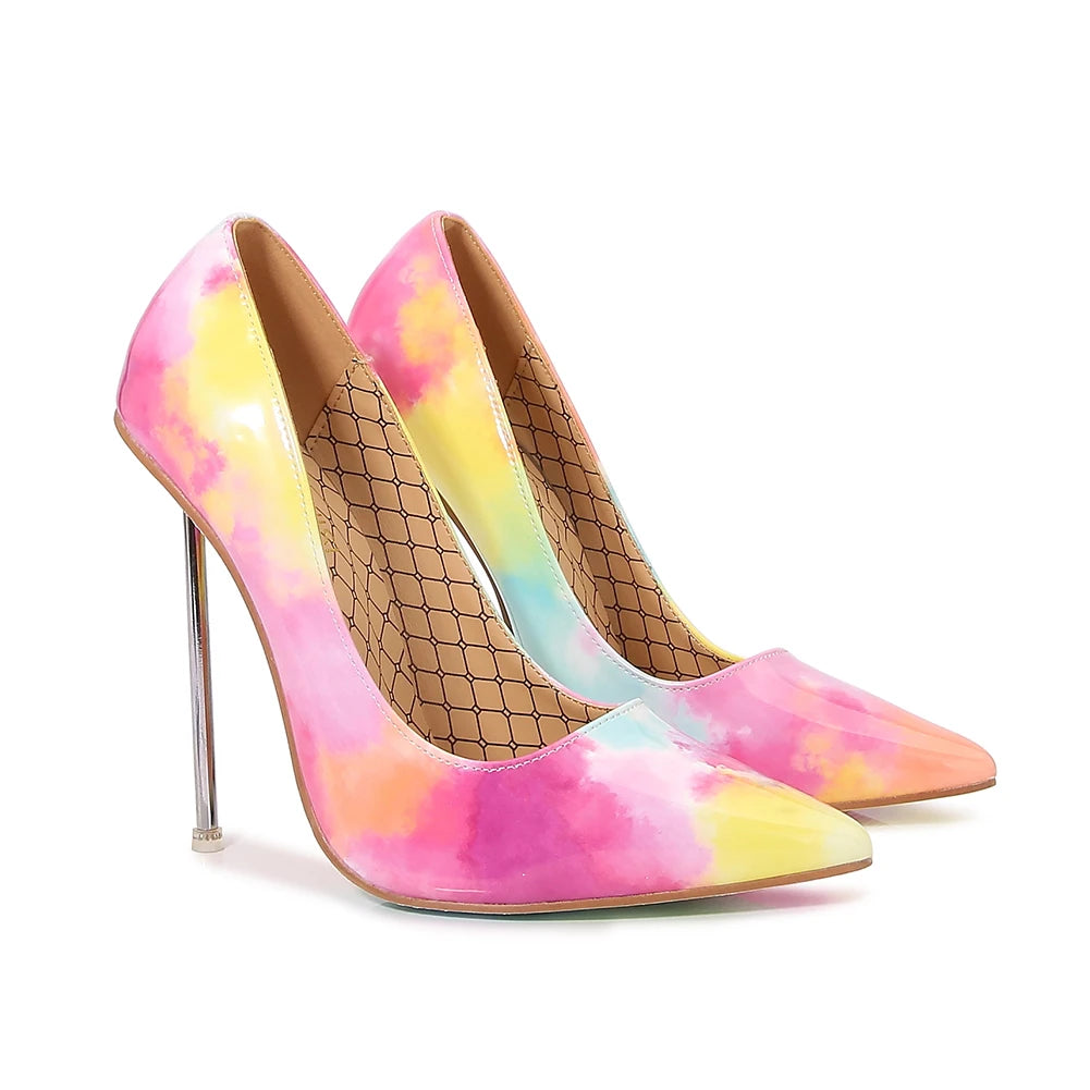 Metal Heel Women Sexy Pointy Toe Stiletto Pumps - 12Cm High