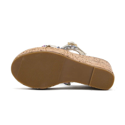 Wood Grain Platform Wedges High Heels Sandals