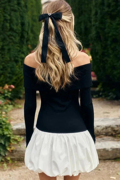 Off-Shoulder Patchwork Long Sleeves Mini Dress