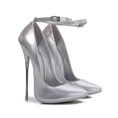 Sexy Yellow Patent Metal Stiletto Slingbacks Pumps - 16Cm High Heels For Women