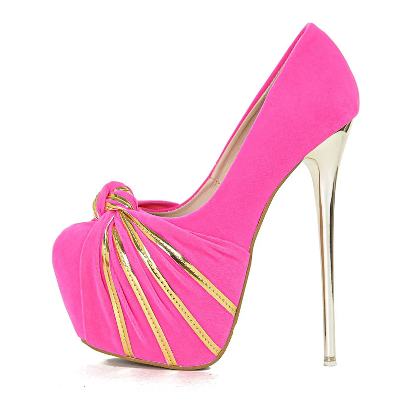 Metal Pleated Round Toe Slingback High Heels Wedding Banquet Shoes