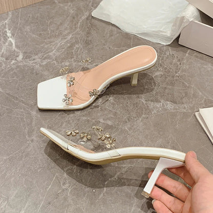 Crystal Flowers Designer Sandal Pvc Transparent Shoes
