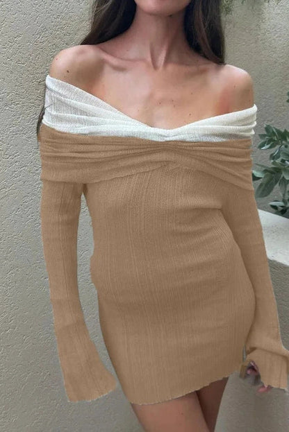 Off-Shoulder Long Sleeve Backless Mini Dress