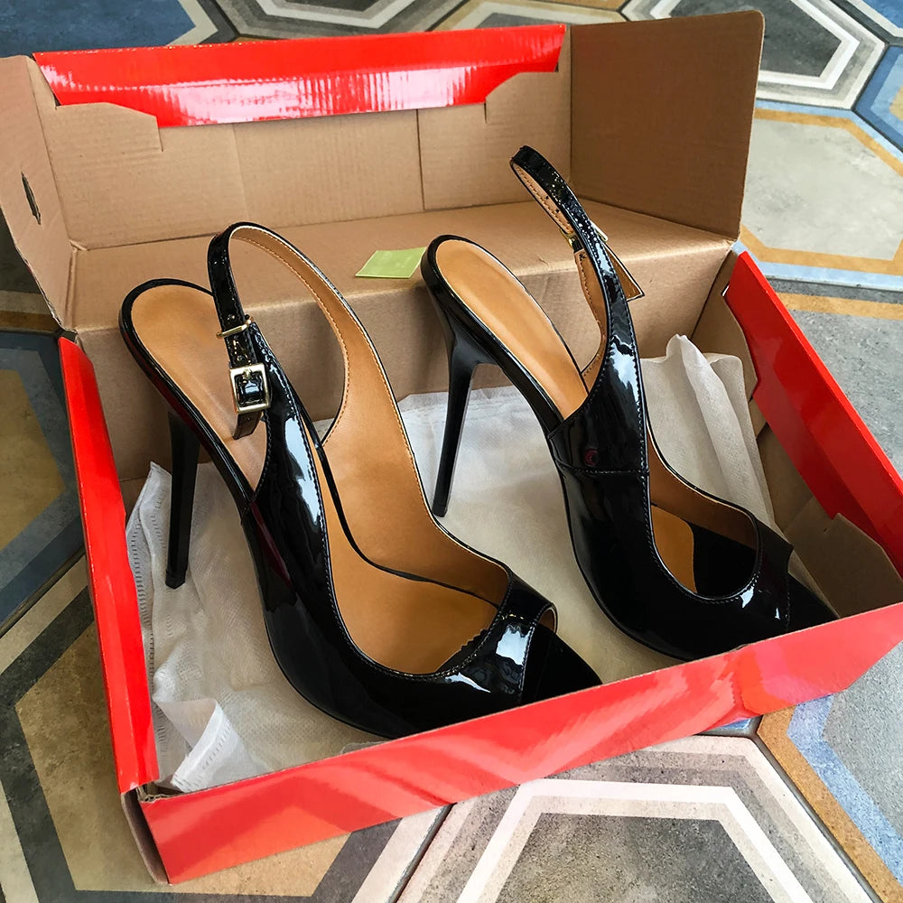 Peep Toe Patent Slingbacks Sandals With 13Cm High Heel For Women
