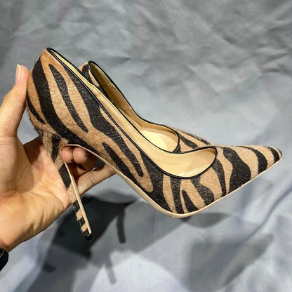 Hairy Brown Zebra Women Pointy Toe High Heel Shoes