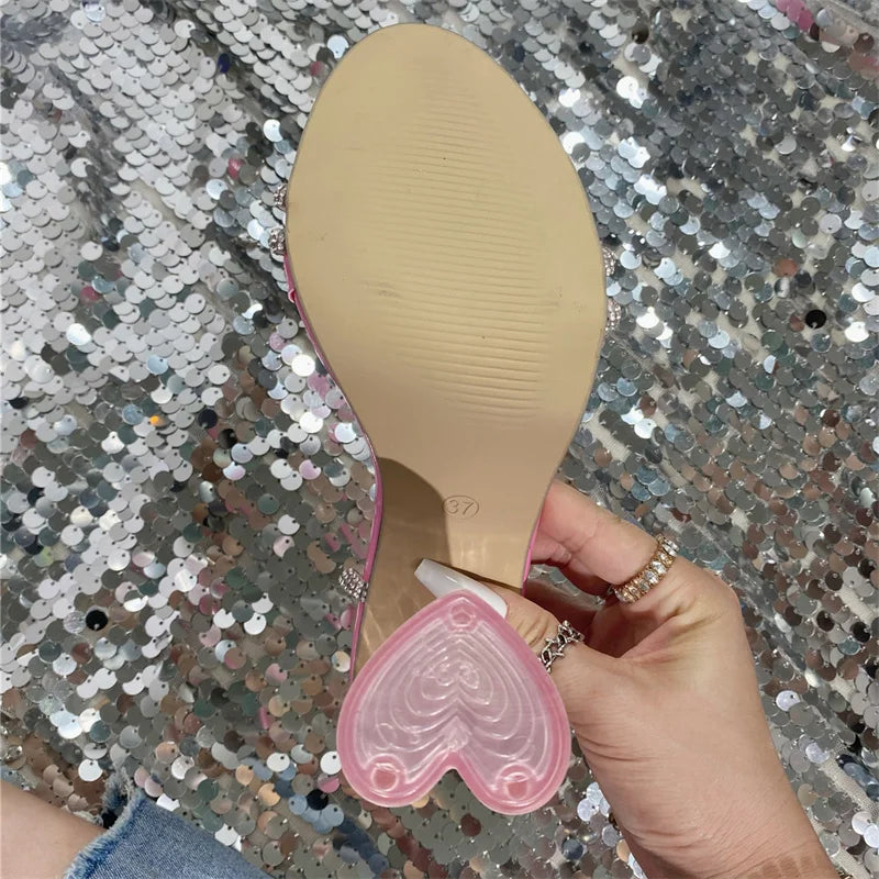 Crystal Narrow Band Square Heel Slippers
