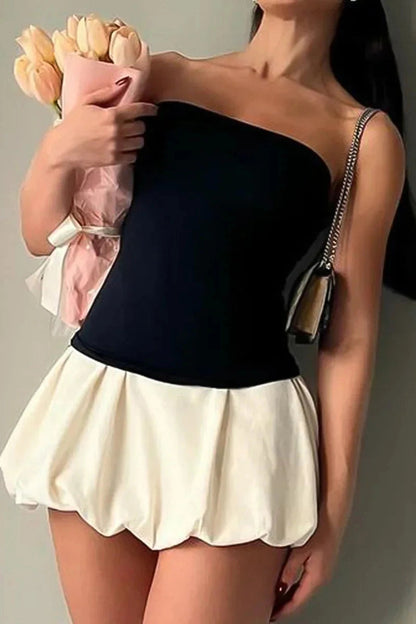 Off Shoulder Patchwork Mini Dress