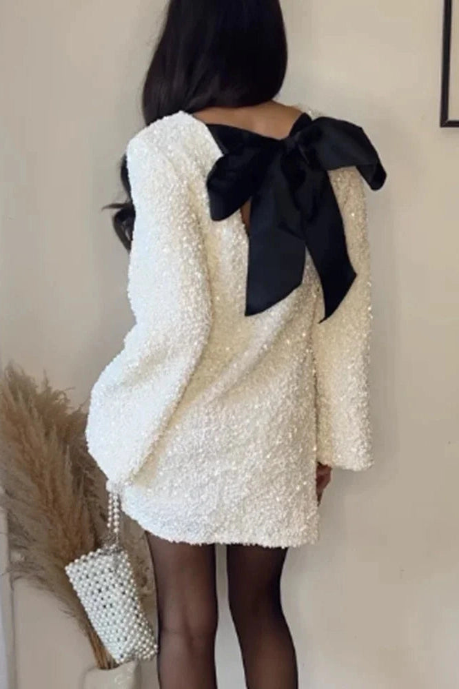 Elegant Long Sleeve Mini Dress With High Waist