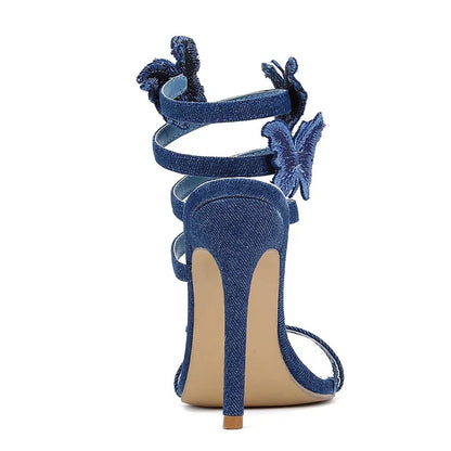 Denim Butterfly-Knot Thin Heels Sandals For Women