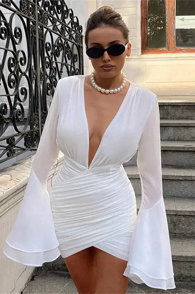 Mesh V-Neck Mini Dress