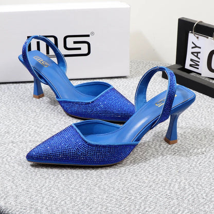 Summer Stiletto Sandals With Pointed Rhinestones And 8Cm Heels