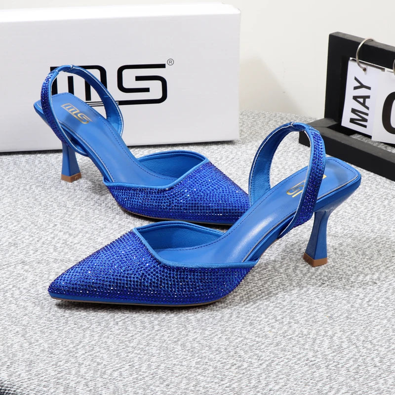 Summer Stiletto Sandals With Pointed Rhinestones And 8Cm Heels