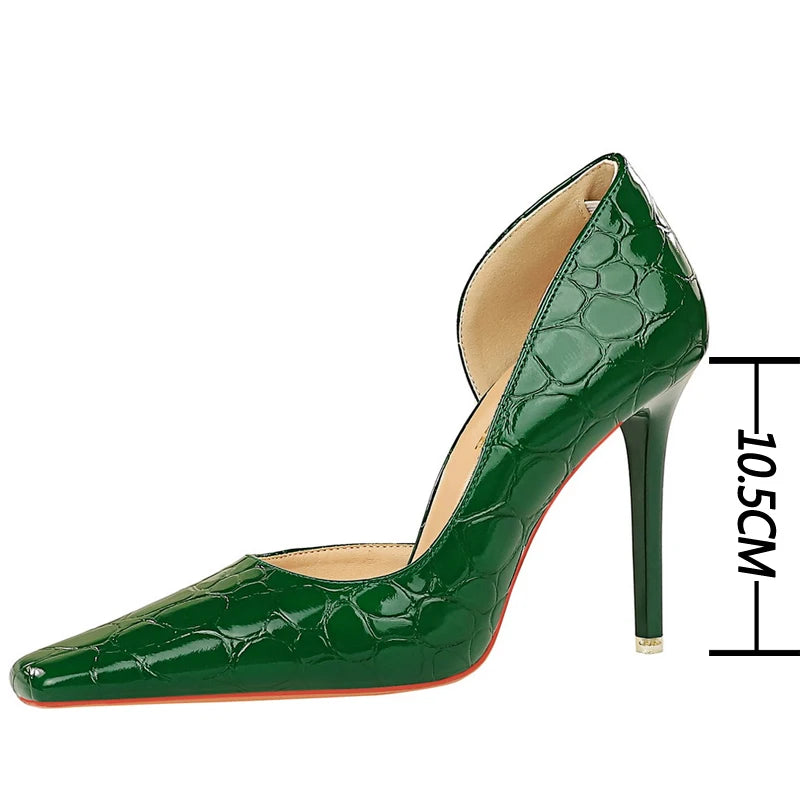 Patent Leather Stone Pattern High Heel Pumps For Women