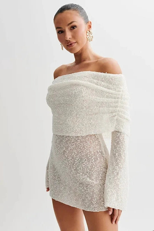 Strapless Backless Sheer Long Sleeve Bodycon Mini Dress