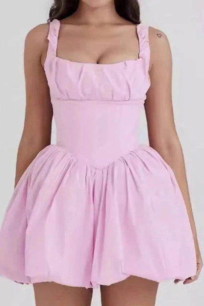 Square Neck High Waisted Backless Mini Dress