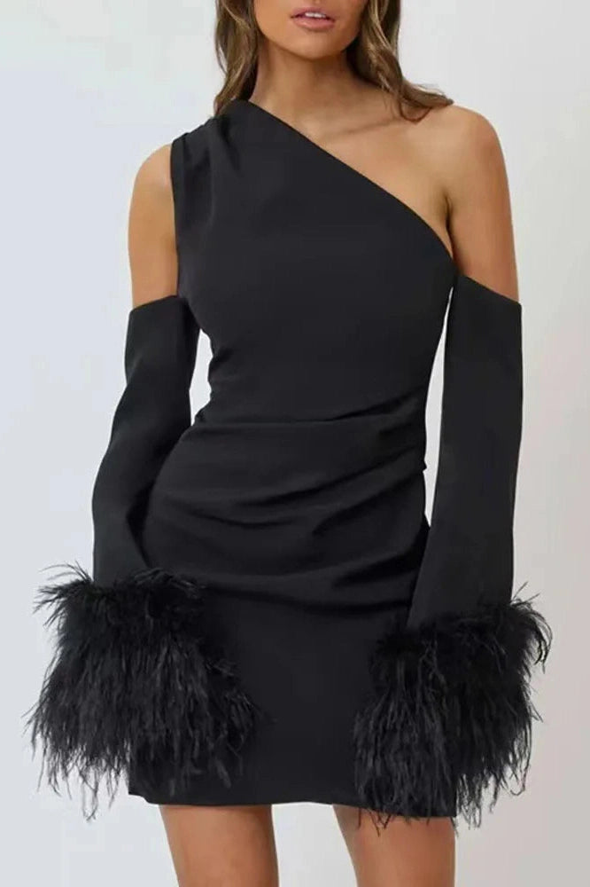 One Shoulder Long Sleeve Mini Dress