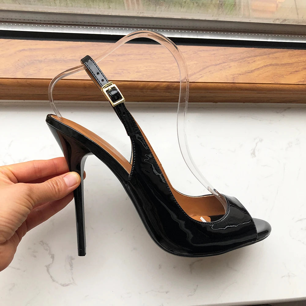 Peep Toe Patent Slingbacks Sandals With 13Cm High Heel For Women